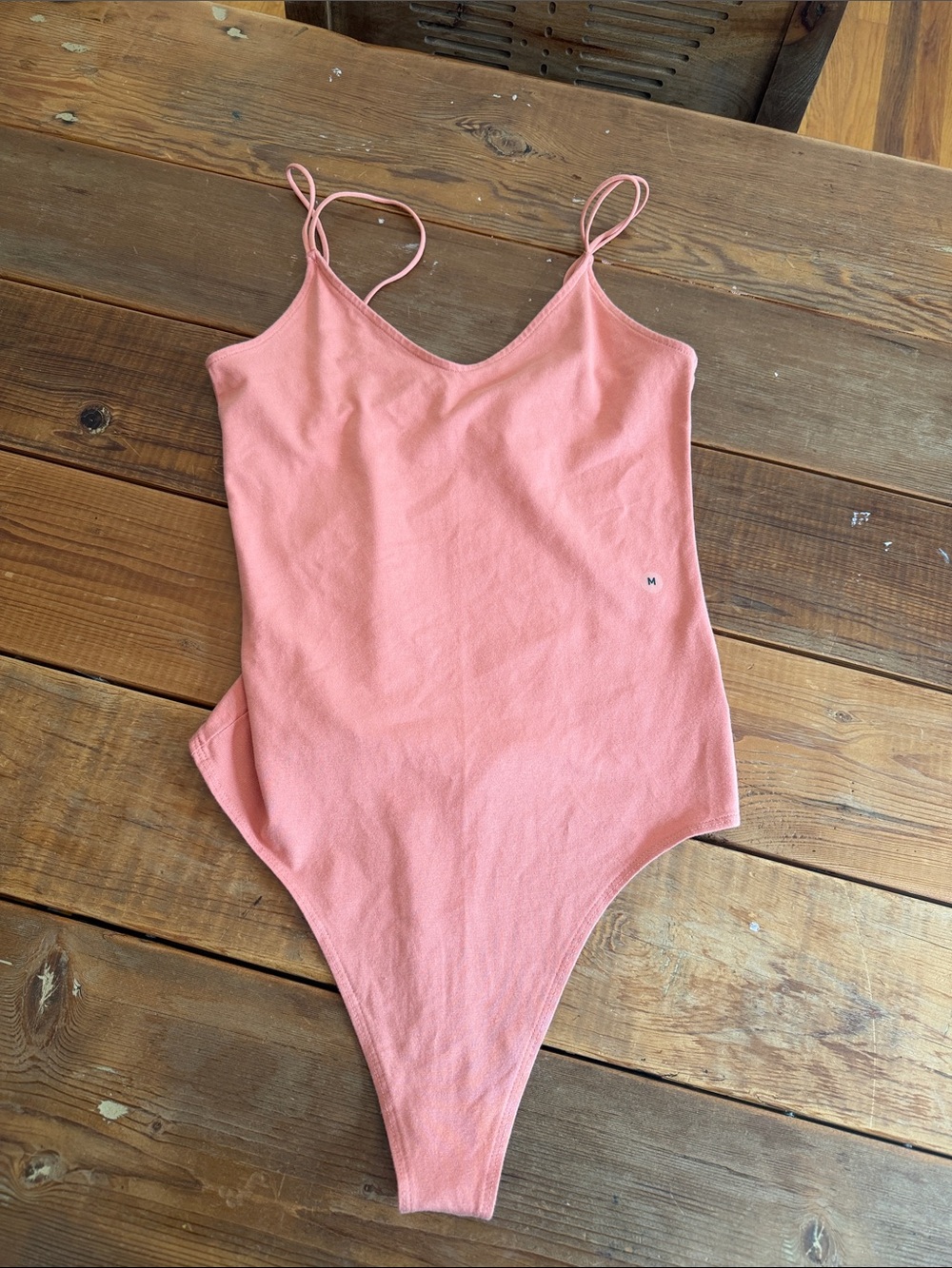 American Eagle Outfitters Coral Pink Ribbed Bodysuit